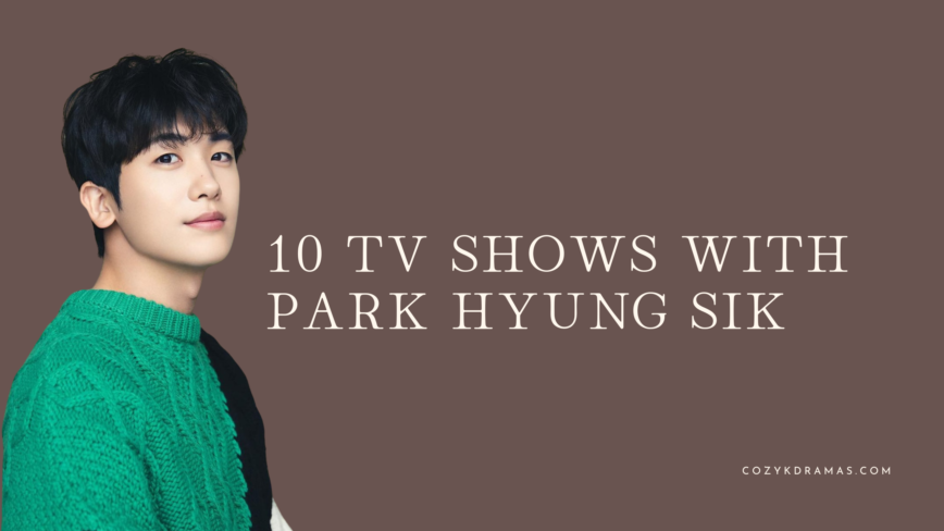 Brown banner with white letters that read "10 TV Shows With Park Hyung Sik"