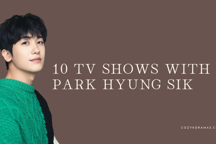 Brown banner with white letters that read "10 TV Shows With Park Hyung Sik"